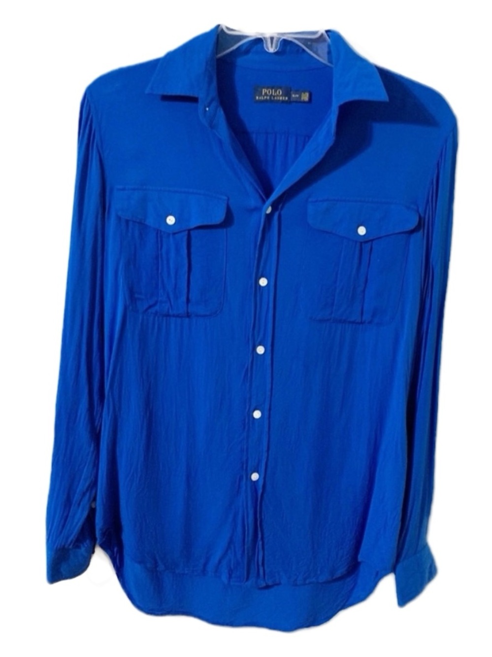Polo Ralph Lauren Viscose Long Sleeve Button Up Blouse Pockets Pointed Collar 💙
